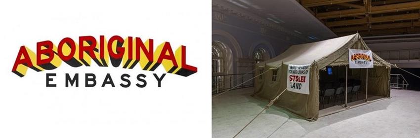 Richard Bell, Embassy installation, 2013, 5th Moscow Biennial; photo by Yackov Petchenin, courtesy of Moscow Biennial Art Foundation, Russia and Milani Gallery, Brisbane